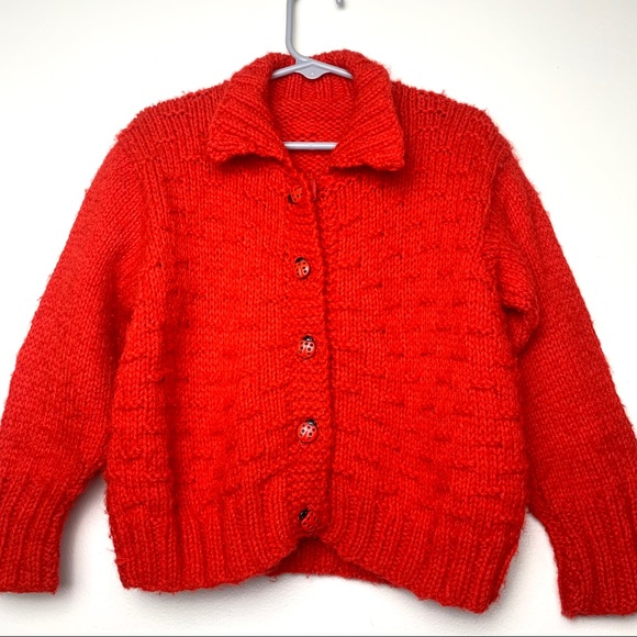 Vintage Hand Knit Red Ladybug Cardigan Sweater - Picture 16 of 16